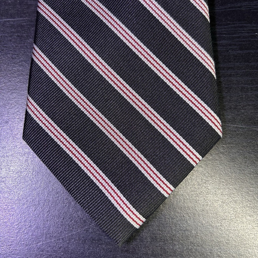 Ashford & Brooks London Mens Handmade Silk Tie Black w/Red White Stripes - Picture 4 of 8